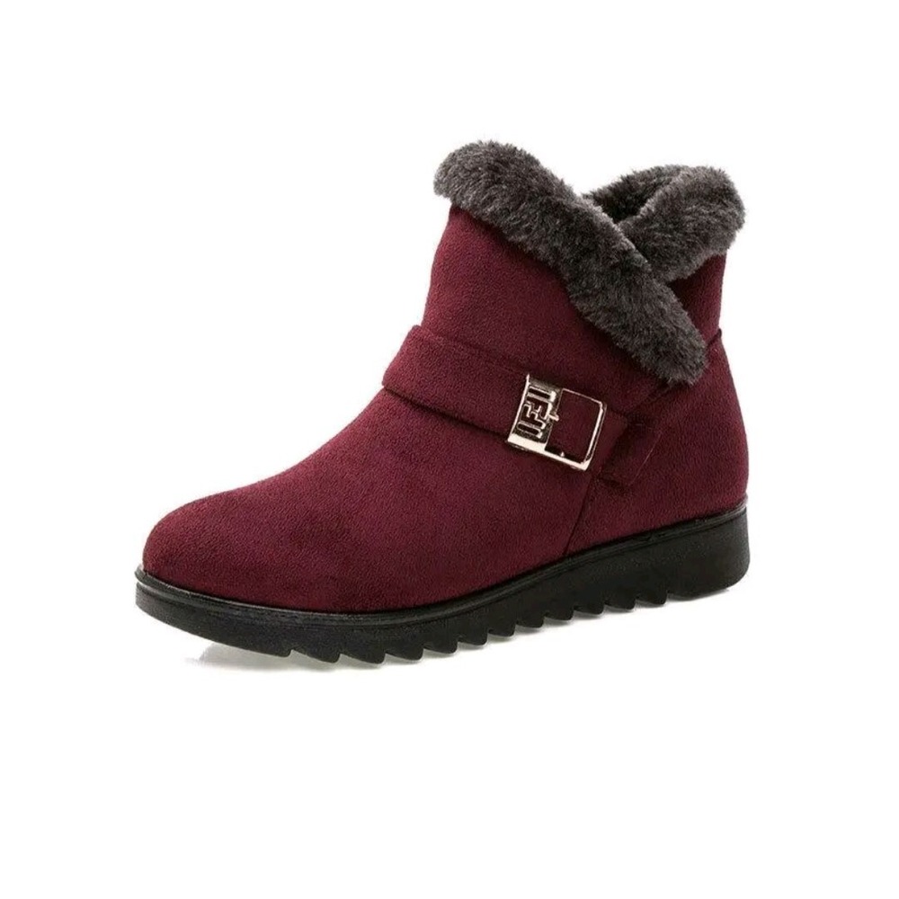 Unbranded Boots Women 7.5 Burgundy Winter Pull On Faux Fur Lined Buckle Booties